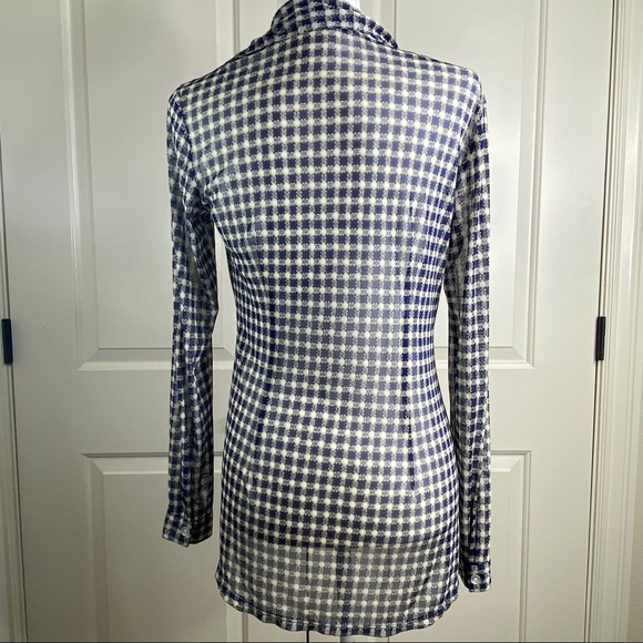 Cabi sheer navy check pattern button down shirt - Picture 13 of 16